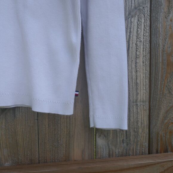 TOMMY HILFIGER Sweater Flag Logo Cotton Blend Rib Knit Crewneck Size Large White - Picture 2 of 6